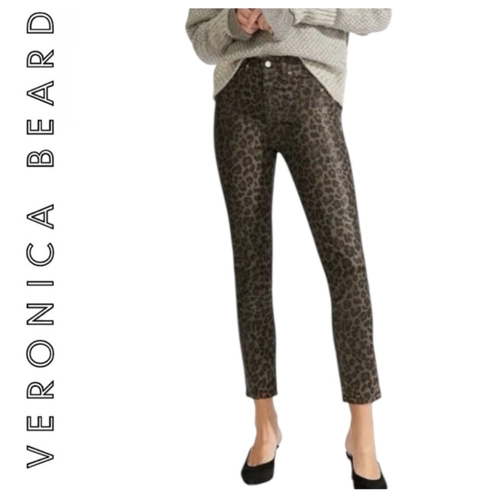 Veronica Beard Coated Leopard Print Brooke Skinny Mid Rise Jeans Size 6 W28 NWOT
